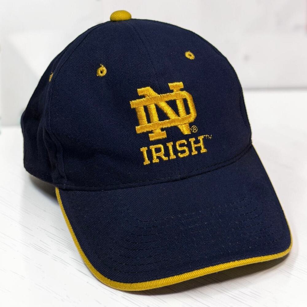 Vintage 90s Notre Dame Fighting Irish Hat Signatures Navy Gold Adjustable Cap